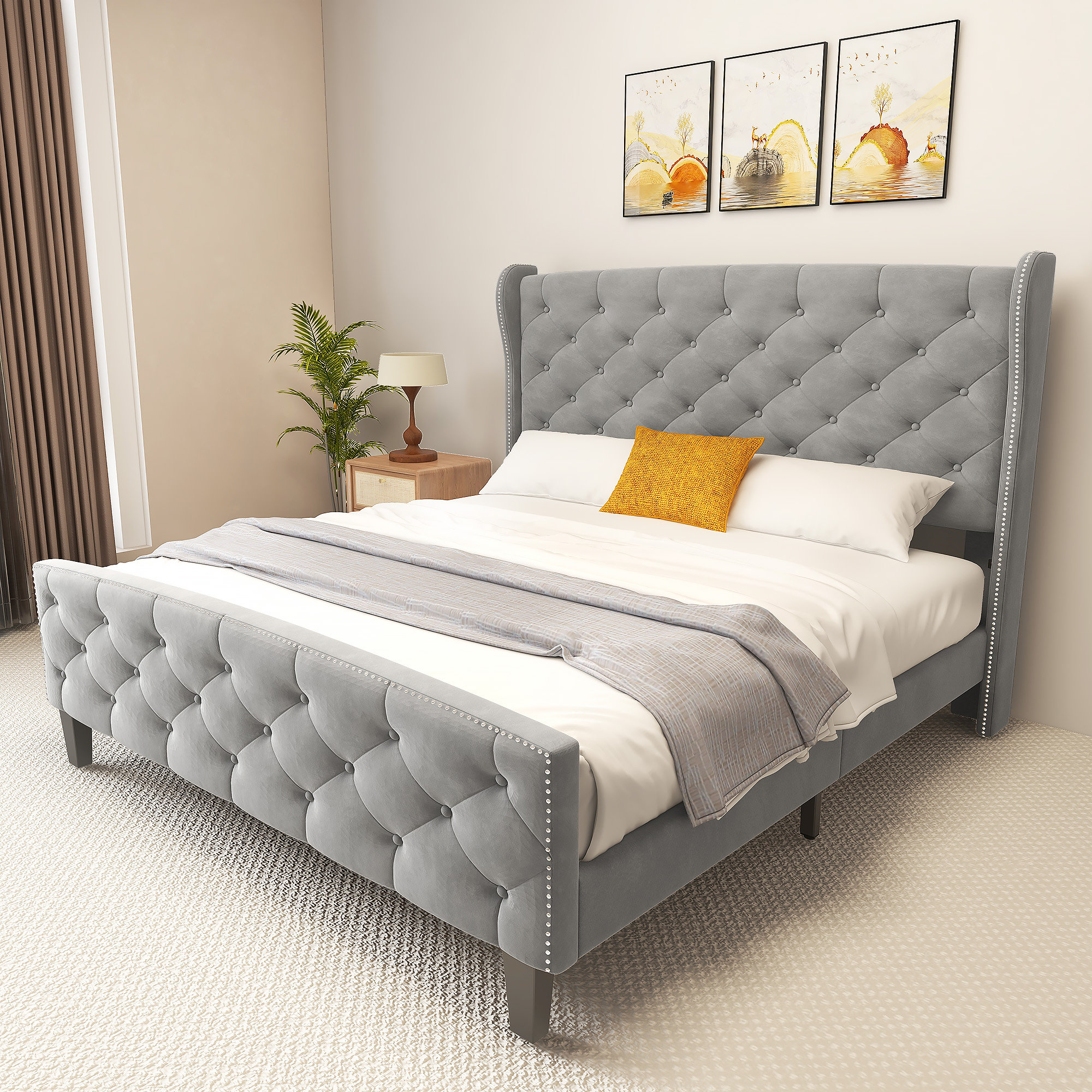 Upholstered Bed House of Hampton Color Gray Size King